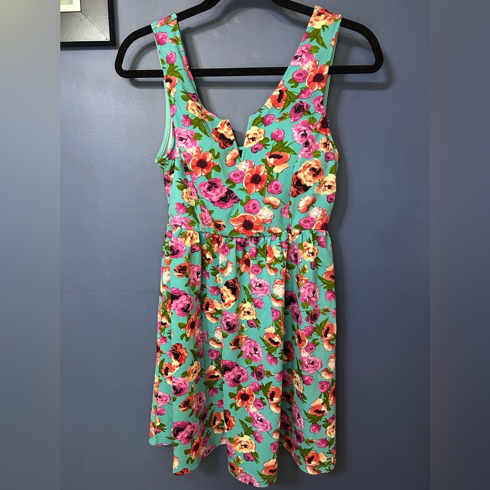OBOE Floral Dress with Aqua Accents